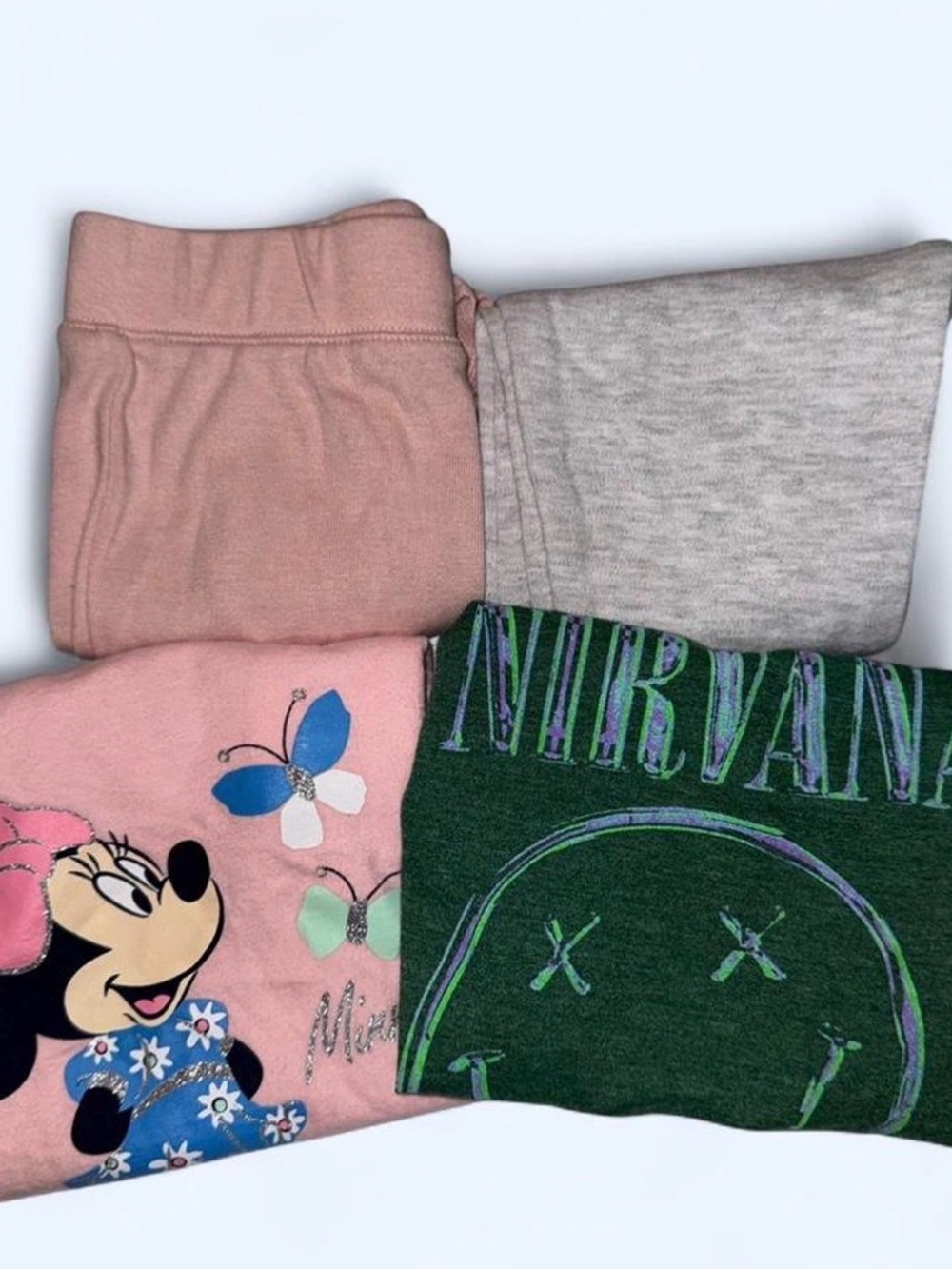 Minnie Mouse Pink Sweatshirt + Gray & Green Graphic Tops Bundle